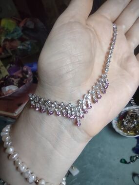 Pink Crystal Drop Necklace Set - Women Jewelry